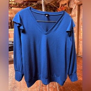 Torrid Ruffle Trim V-Neck Blue Sweatshirt